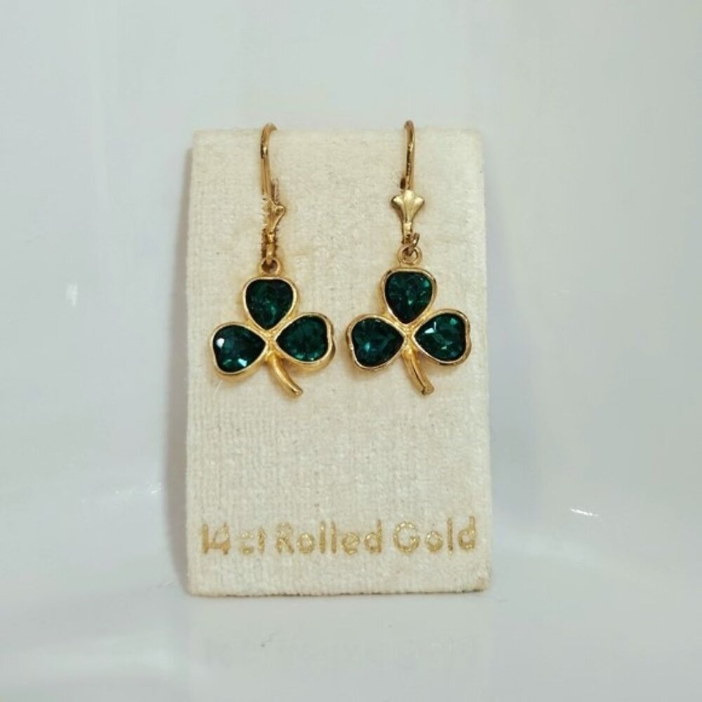 Elegant Gold and Emerald Clover Earrings